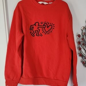 H&M Red Crewneck Sweater with Graphic Design